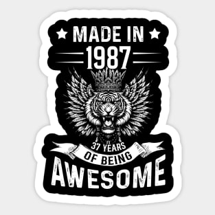 Made In 1987 37 Years Of Being Awesome Birthday Sticker